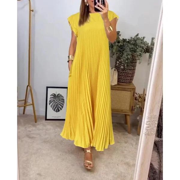 Women's round neck short sleeve pleated dress