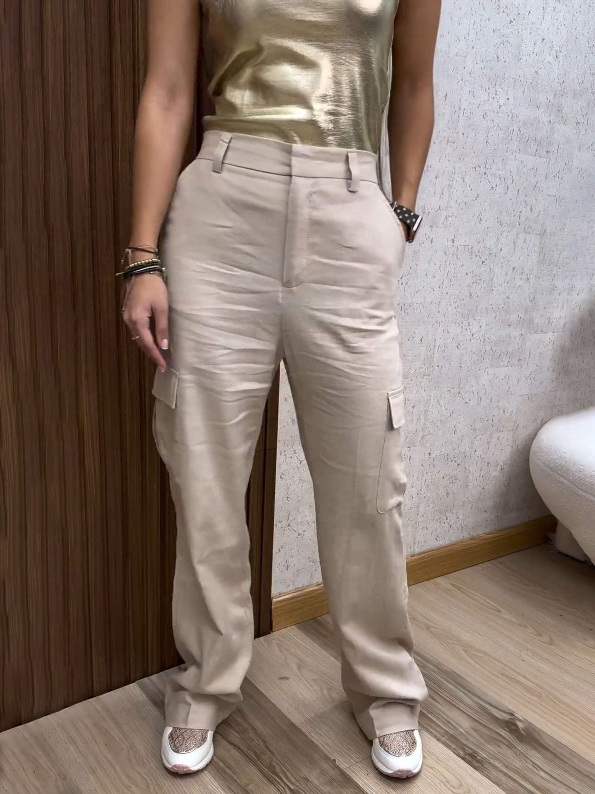 Women's Cotton and Linen Pocket Casual Trousers