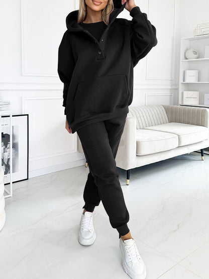 (S-5XL) Plus Size Casual Hooded Sweatshirt Sports Two-piece Suit Sweatshirt+sweatpants black