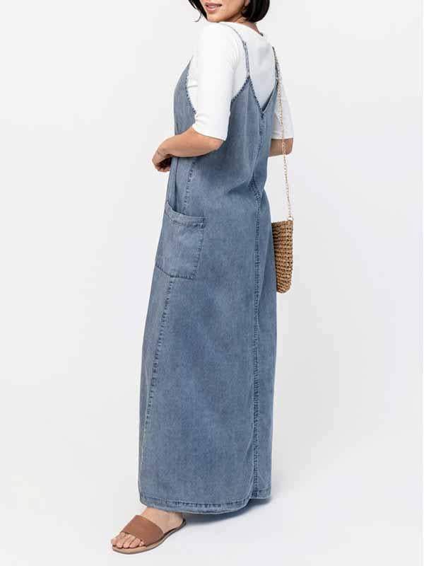 Women's V-neck Sleeveless Denim Dress