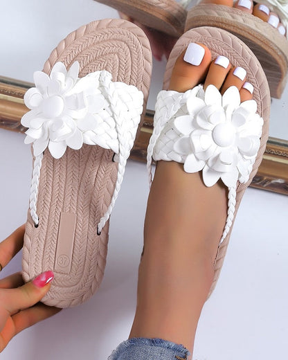 Braided Floral Pattern Toe Post Beach Flip Flops