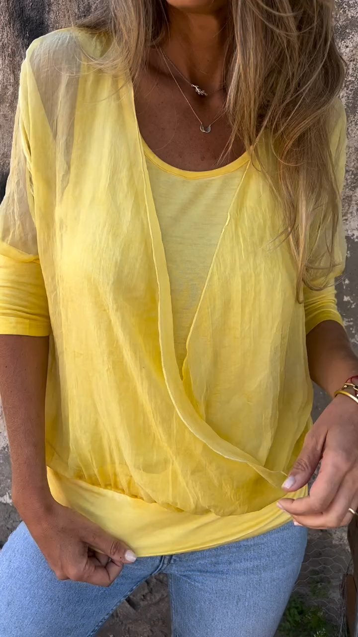 Solid Color Round Neck Mid-sleeve Top