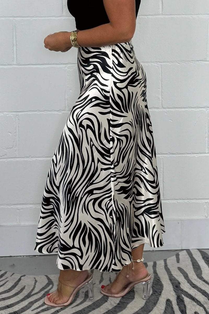 Women's Shiny zebra print long skirt