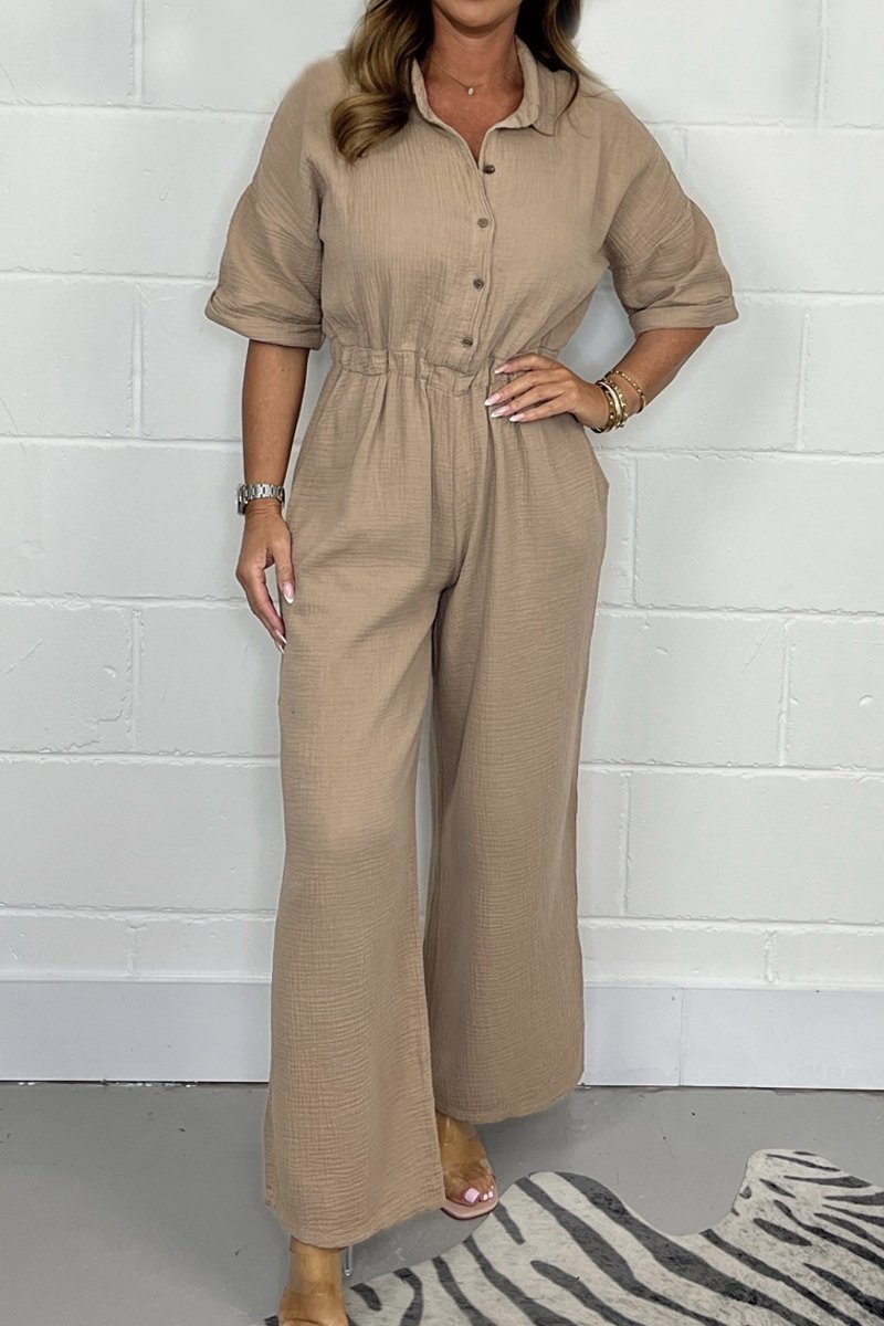 Casual elastic waist jumpsuit Khaki