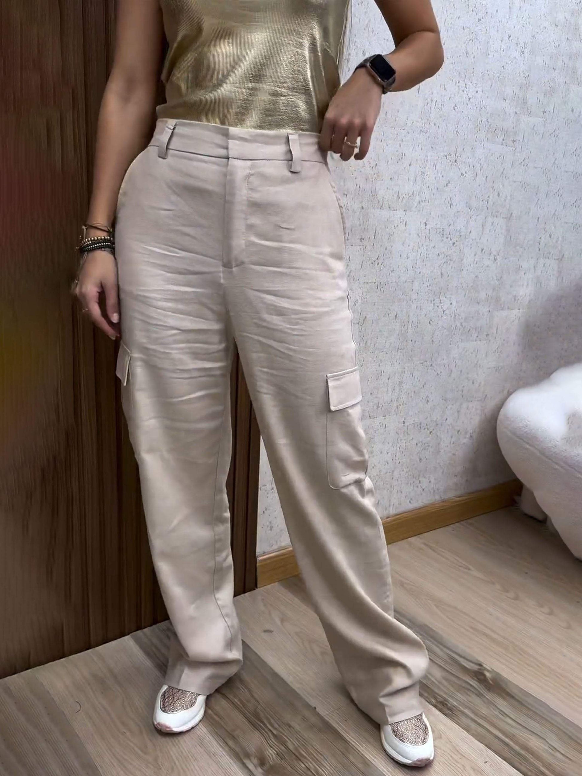 Women's Cotton and Linen Pocket Casual Trousers