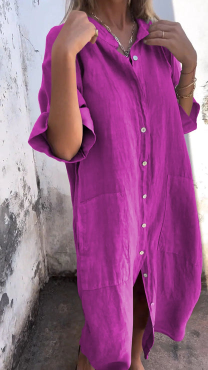 Shirt Style Casual Long Dress purple