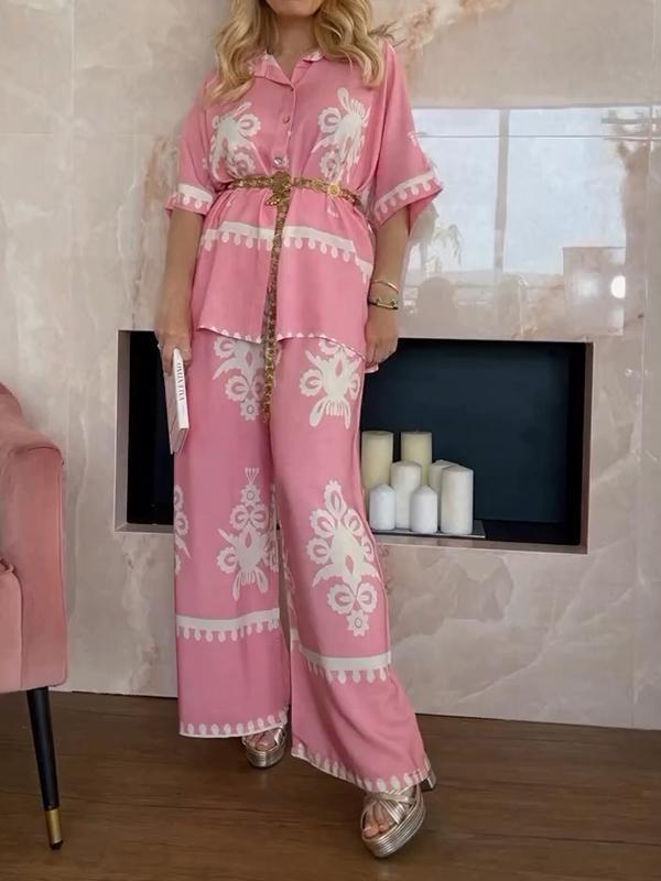 Casual Lapel Printed Two Piece Suit pink