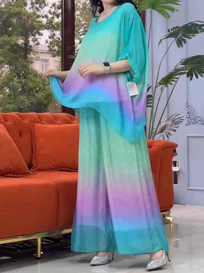 Women's Round Neck Gradient Chiffon Suit