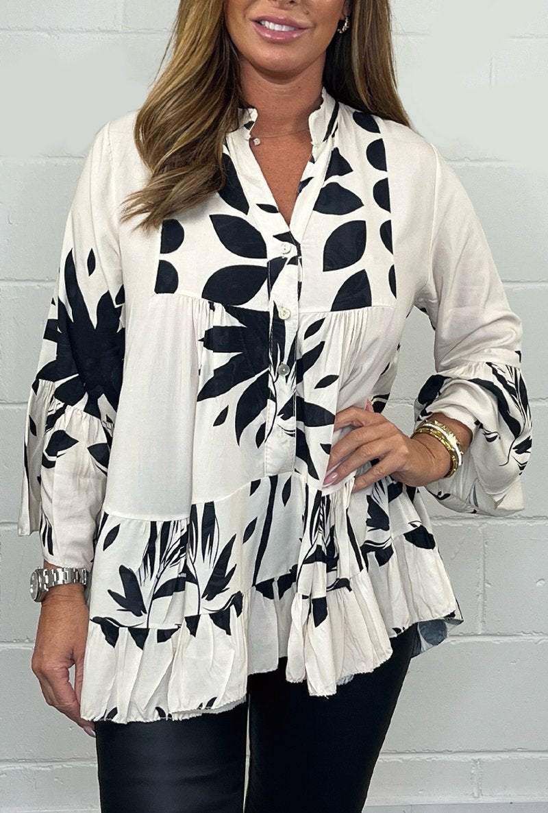 Contrast print top White