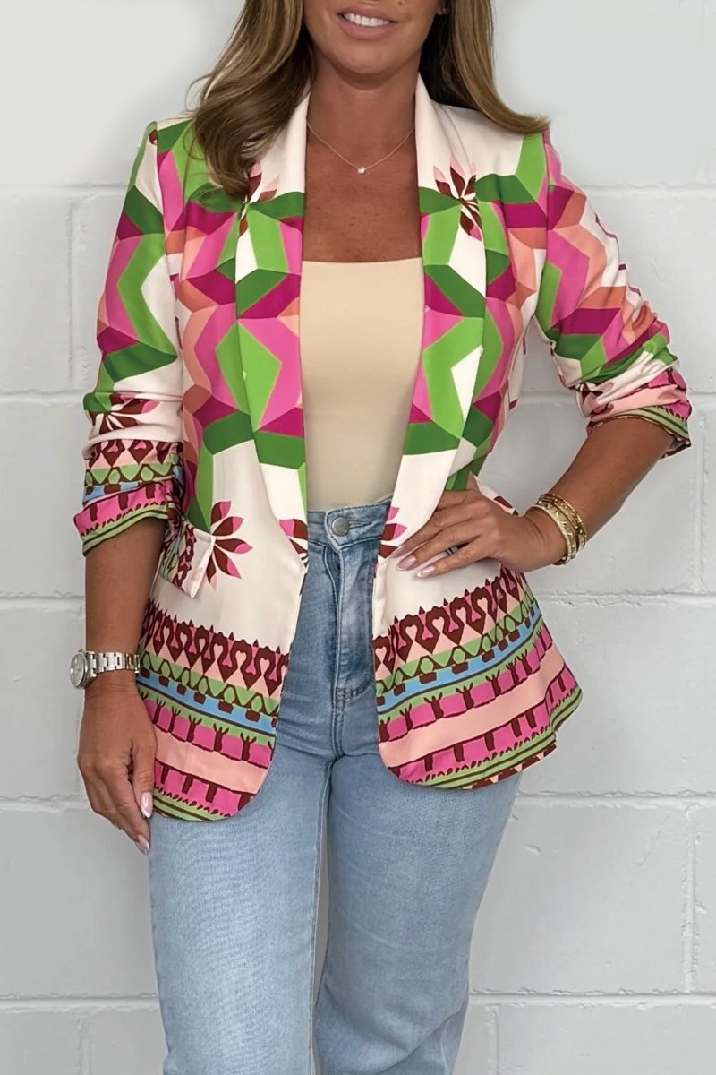 Women's Print Ruched 3/4 Sleeve Blazer