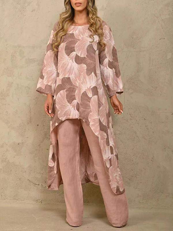 Printed long sleeve jumper irregular two-piece set Leather pink