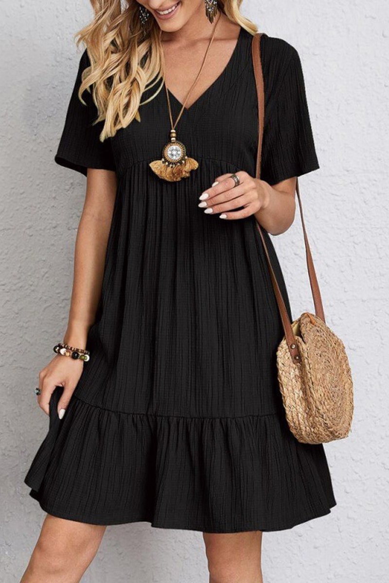 Women's Solid Vintage V Neck Dress