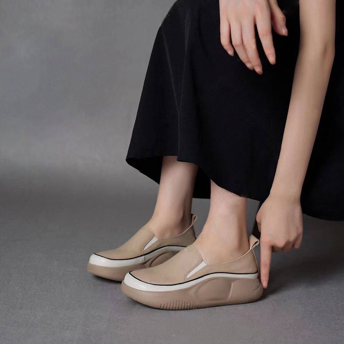 Women Fashion Platform Loafers Khaki