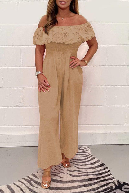 Solid color lace jumpsuit Khaki