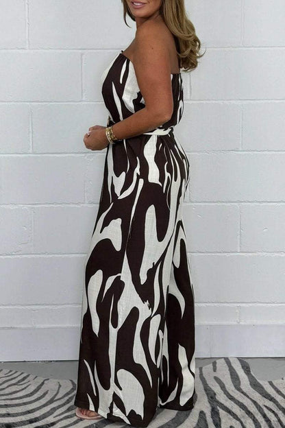 Women's printed belted jumpsuit