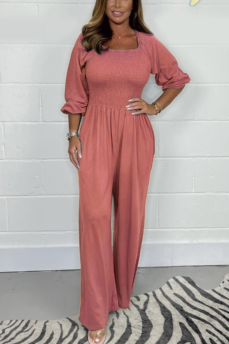 Casual solid color jumpsuit Pink