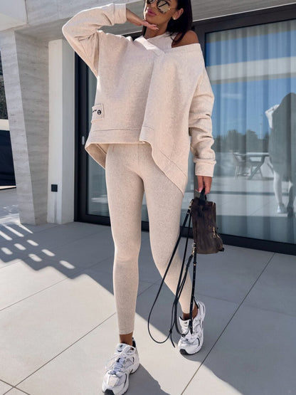 Women's Fashion Solid Color Sweatshirt and Lined Leggings 3-piece Suits