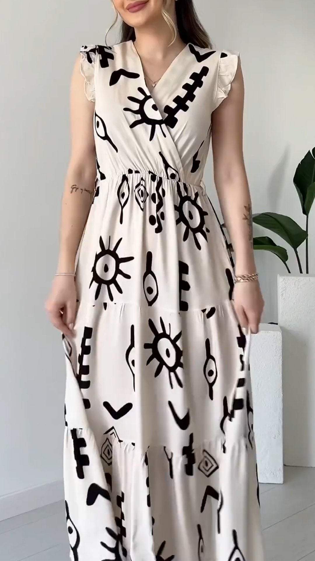 Women's Printed V-neck Sleeveless Dress