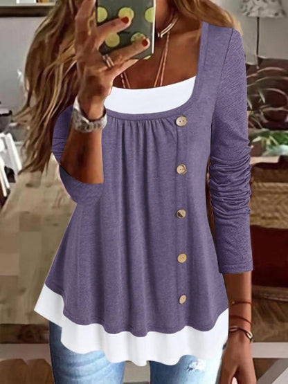 Casual Plain Button-Embellished Long-Sleeve Sweatshirts Purple