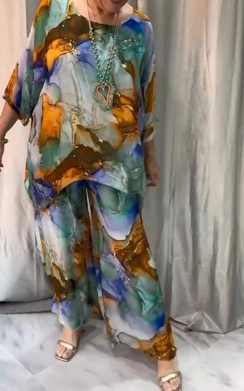 Women's Round Neck Colorful Printed Loose Suit