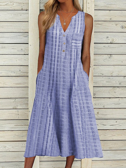 Women Casual Stripes Stand Collar Summer Dress Maxi Dress Blue