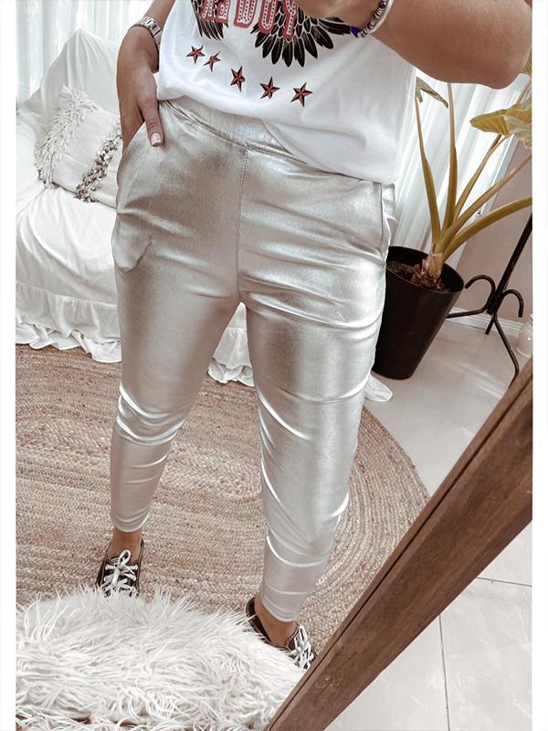 Stylish Glossy Leggings Silver