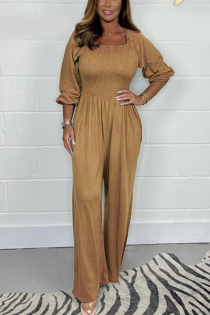 Casual solid color jumpsuit Khaki