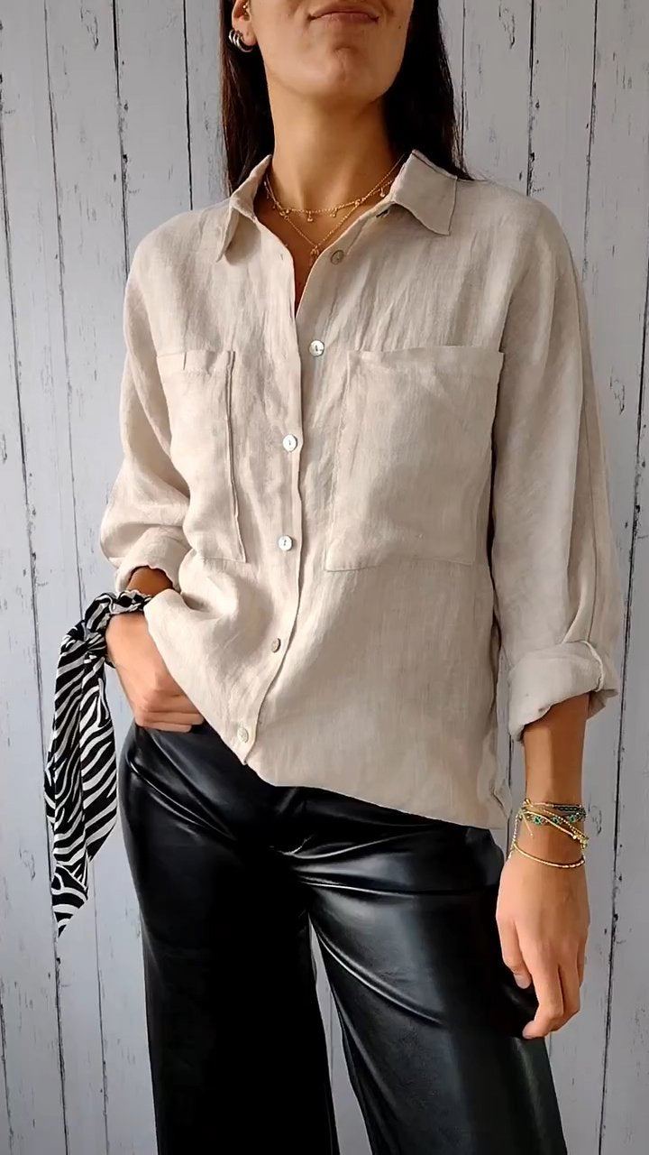 Cotton and Linen Solid Color Shirt apricot