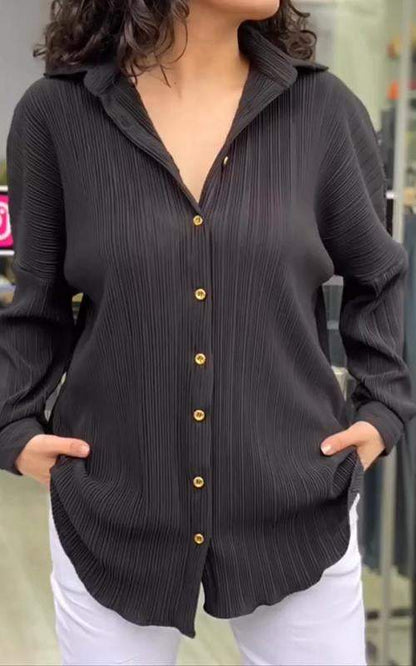 Casual Lapel Striped Shirt black