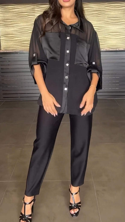 Women's Comfortable Satin Shirt and Pant Suit