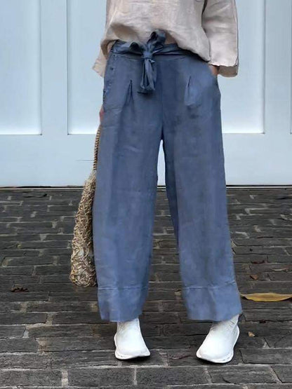 Women's Casual Solid Color Cotton and Linen Trousers