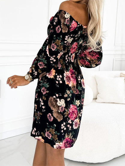 One-shoulder Waisted Long-sleeved Elegant Dress