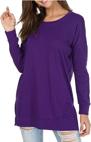 Round Neck Casual Solid Color Top long-sleeves purple