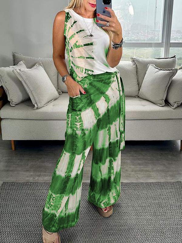 Tie-dye Irregular Two-piece Set Green