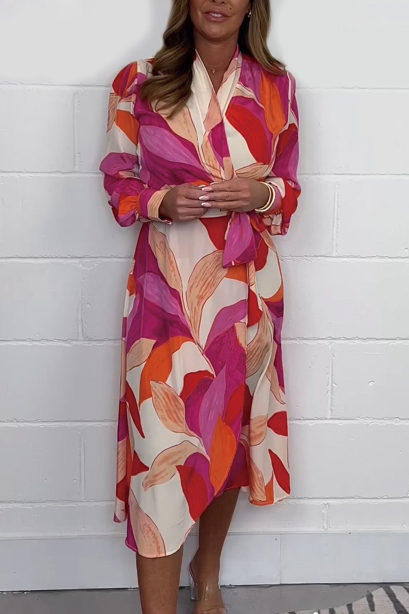 Printed Wrap Midi Dress