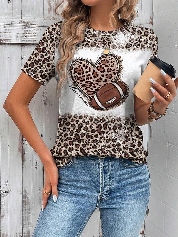 Women'S Leopard Spliced Heart Printed T-Shirt