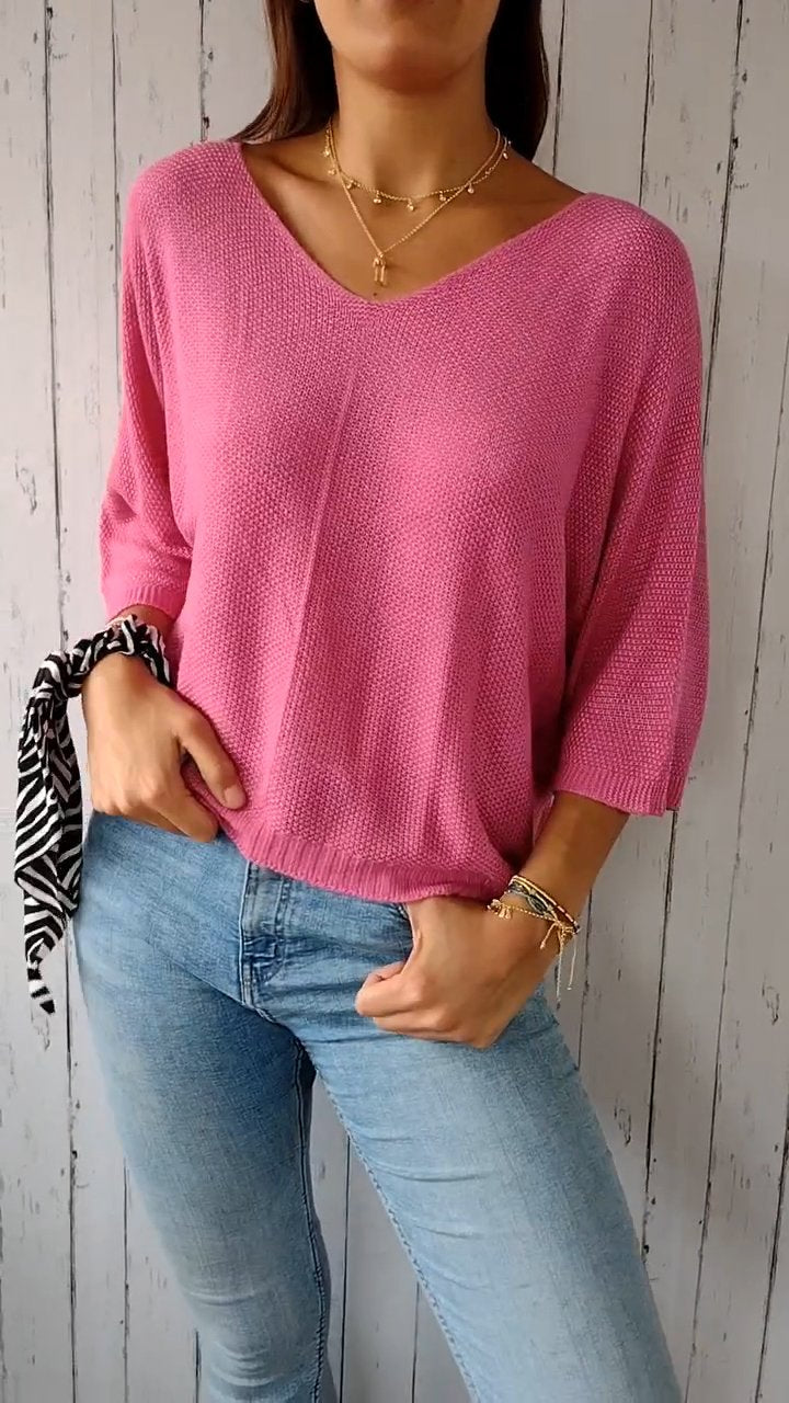 Knitted Mid-sleeve Casual Top