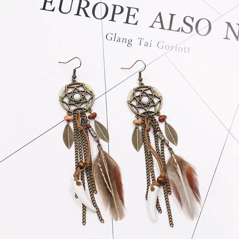 Vintage Dream Catcher Metal Leaf Feather Earrings As Show One Size