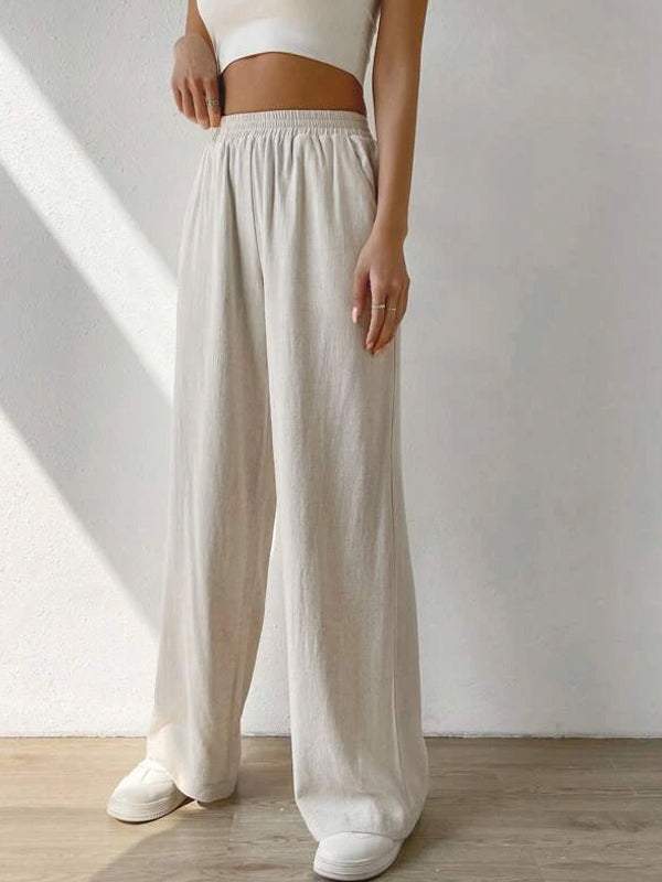 Solid Slant Pocket Wide Leg Pants