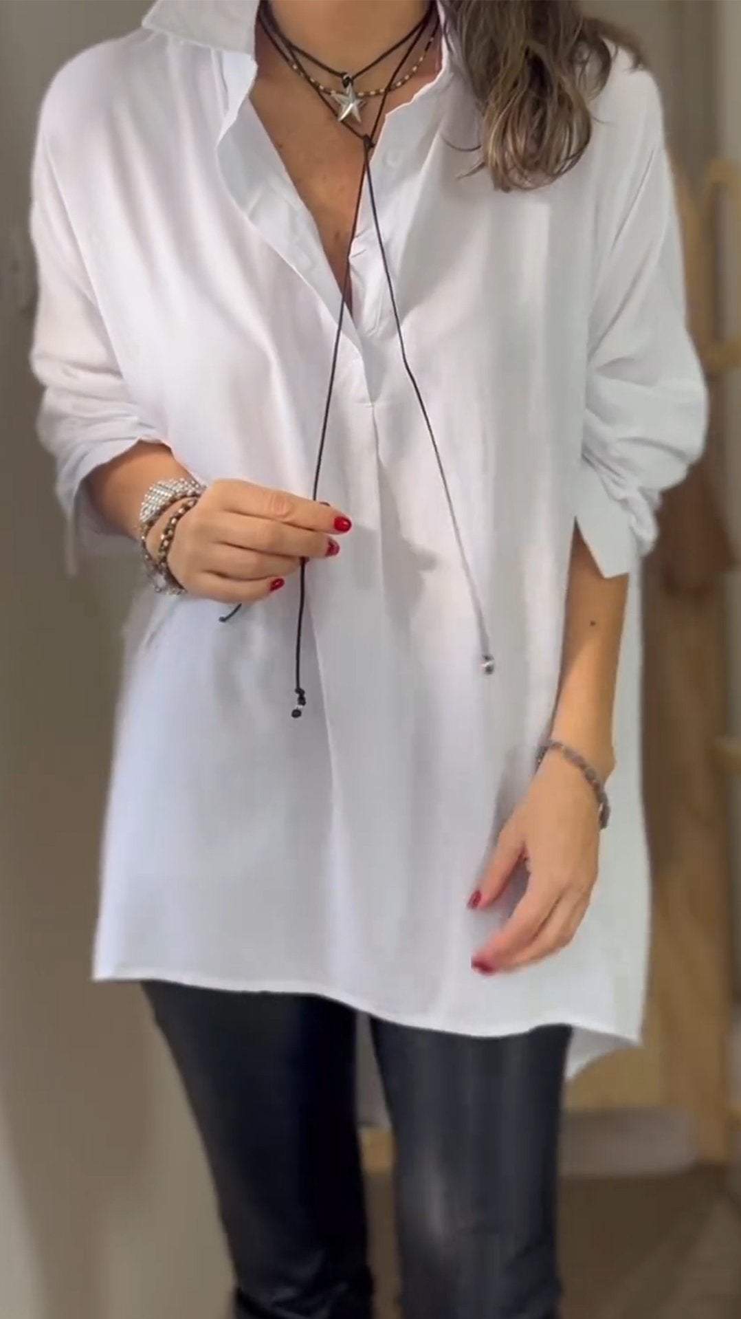 Casual Lapel Loose Shirt white