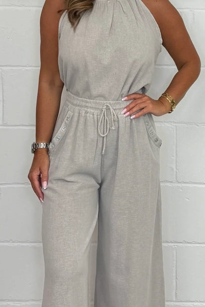 Women's Halter Neck Bow back Floaty Top & Trouser Co-ord