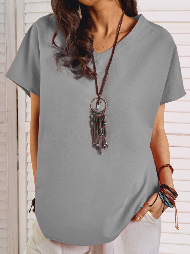 Shift Solid Cotton Casual Top Grey