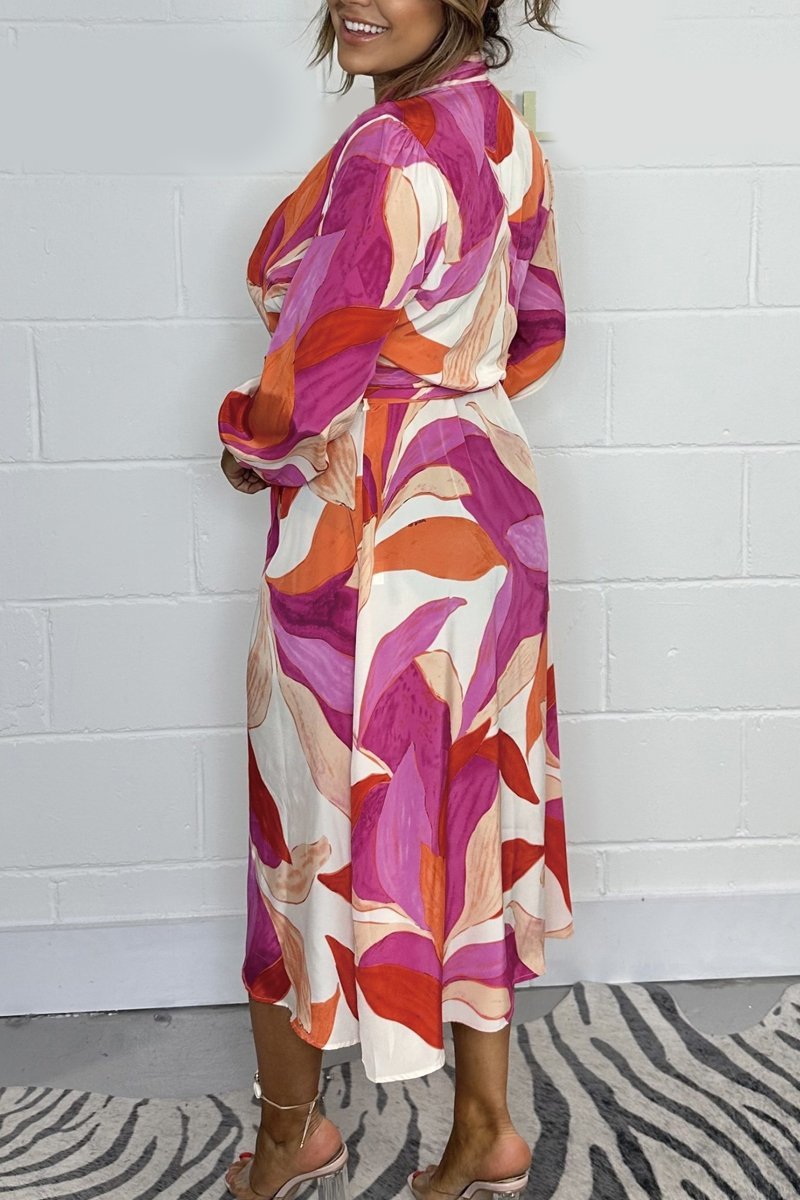 Printed Wrap Midi Dress