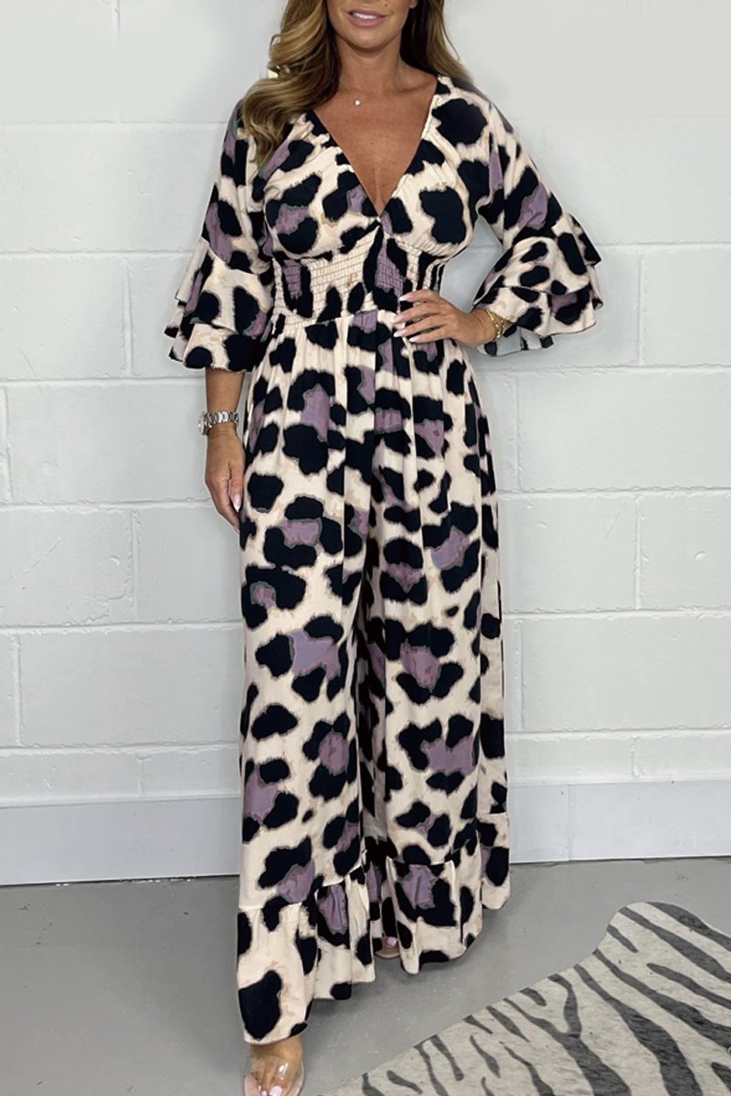 Leopard print V-neck jumpsuit Purple