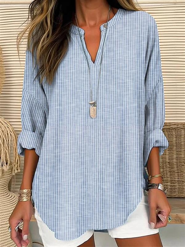 Women's V-neck Casual Printed Long-sleeved Shirt as shown