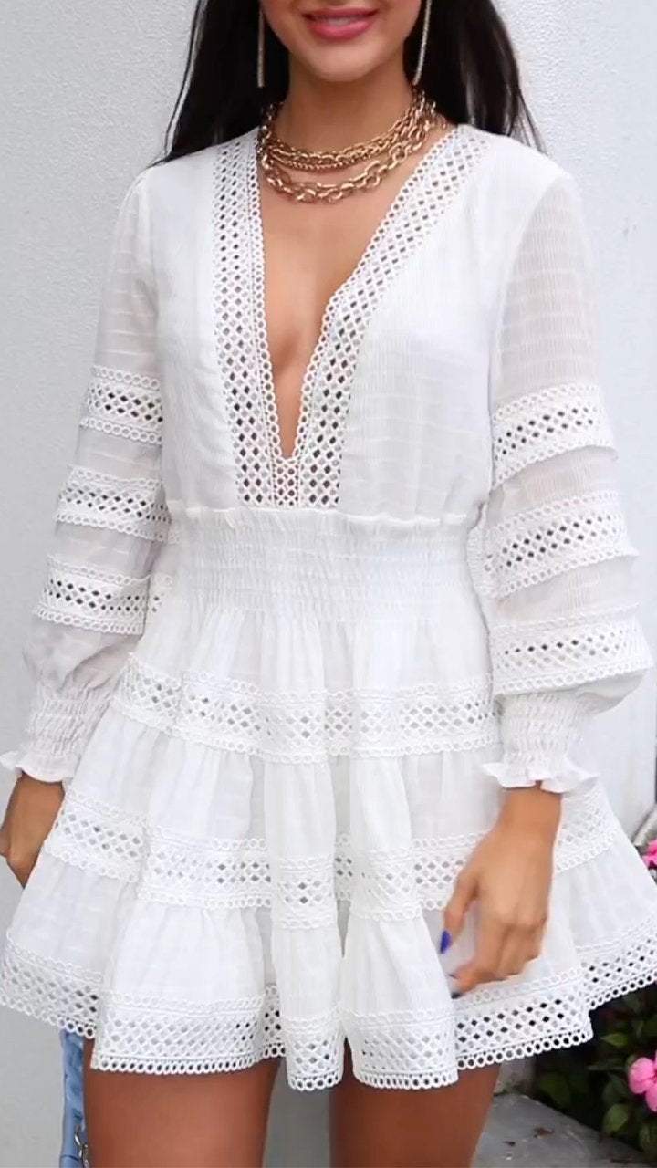 V-neck Cutout Airy Dress white