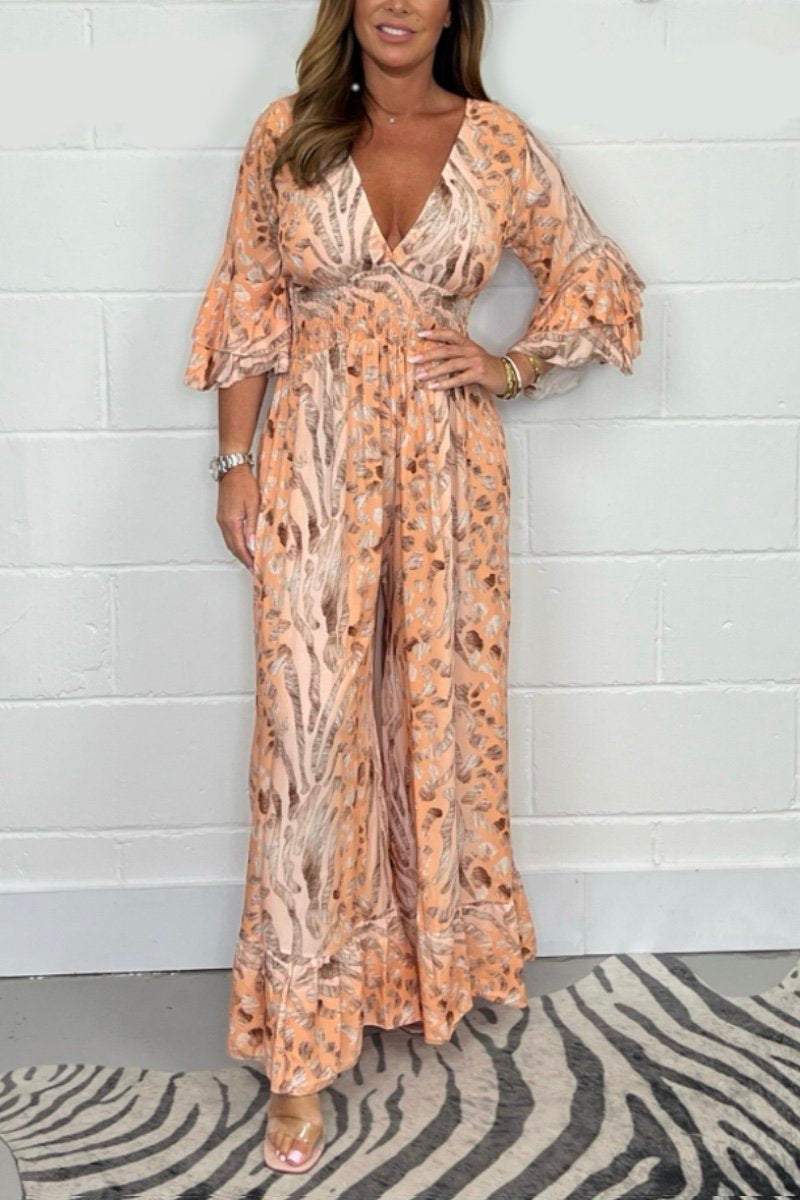 Printed v-neck jumpsuit Orange