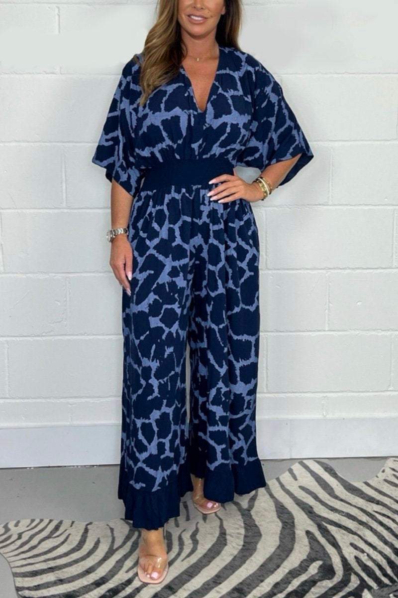 Printed casual jumpsuit Navy blue