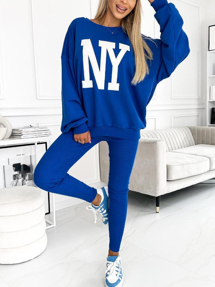 Women's Fashion NYC Sweatshirt and Lined Leggings Set Blue