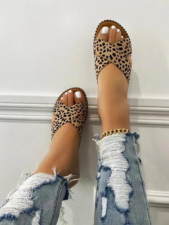 Women's Flat Casual Cross Sandals leopard print